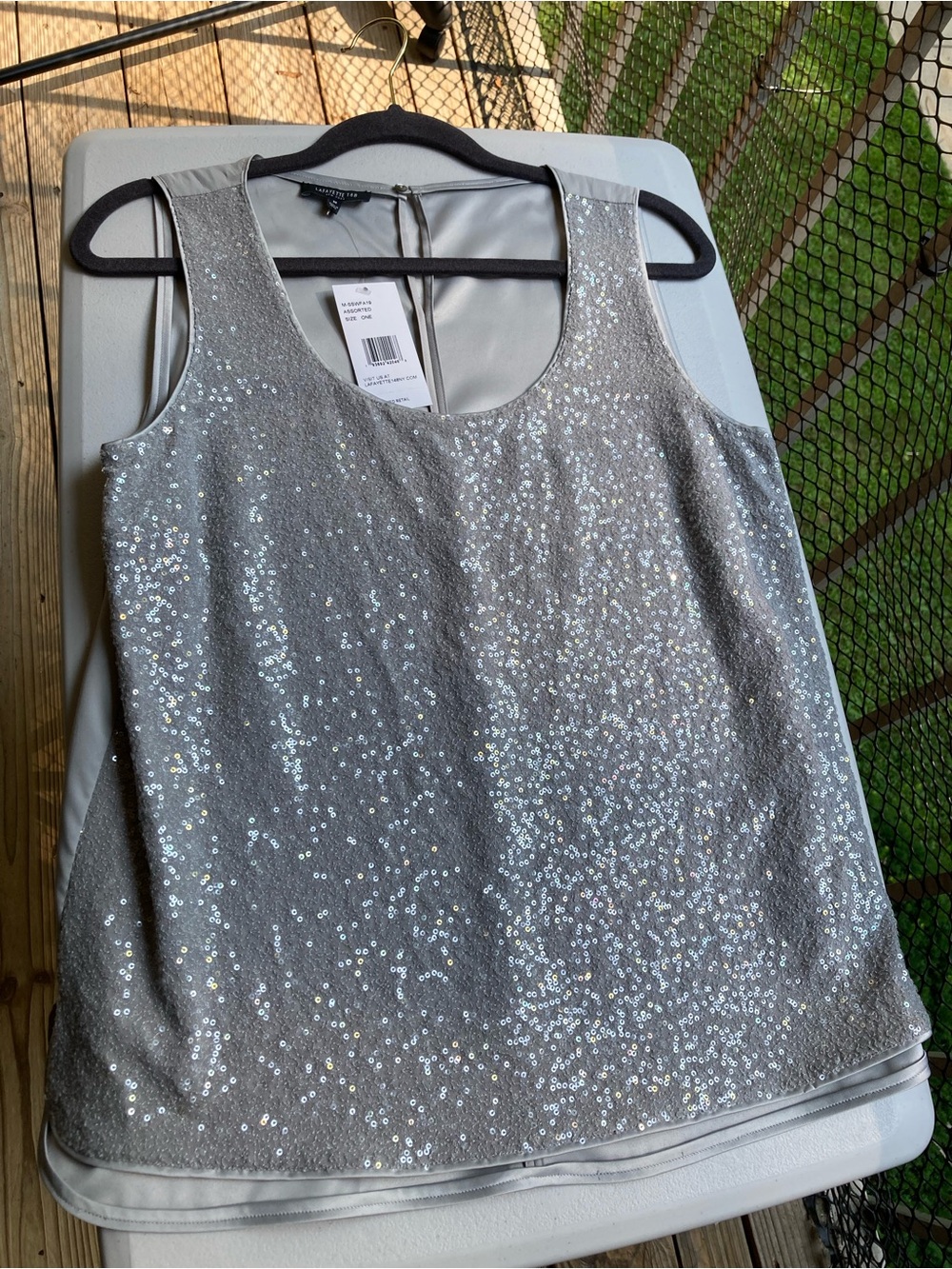 Lafayette 148 100% Silk Gray Silver Sequin Tank Top Sleeveless Blouse - Picture 16 of 16